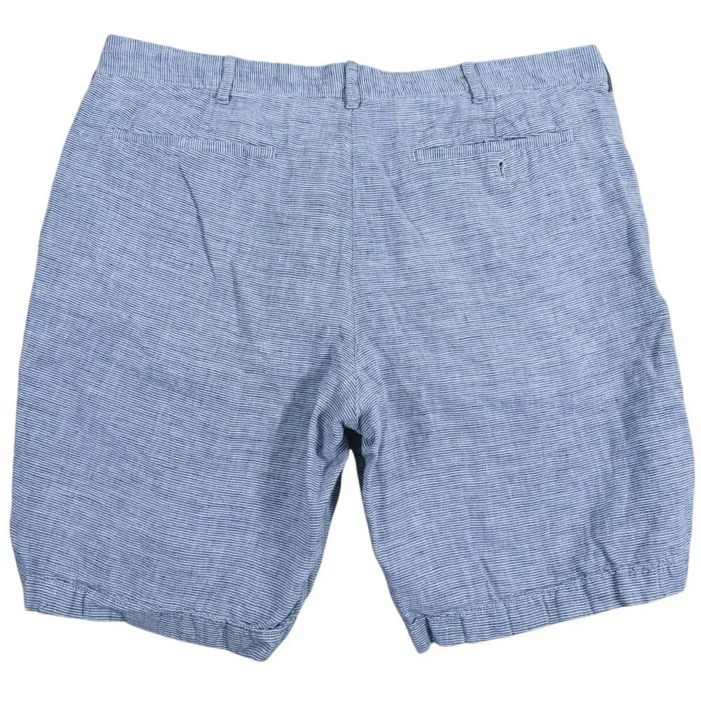 J. CREW Mens 100% Linen Shorts Size 35 Blue White Pinstripe Coastal Preppy Beach